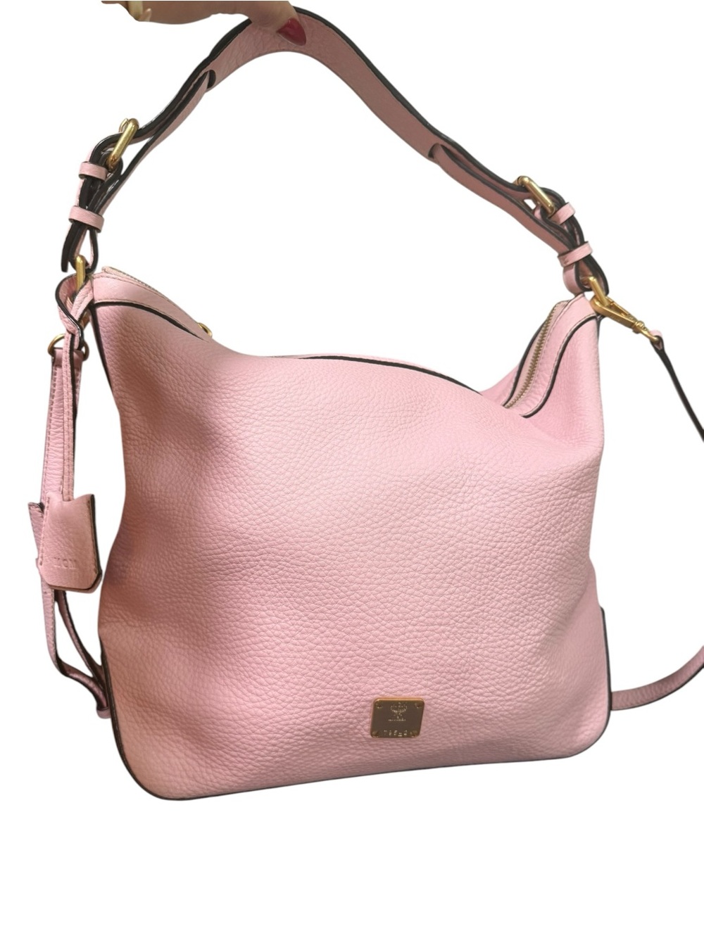 MCM Blush Pink Pebbled Leather Hobo Crossbody Bag Gold Hardware Dust Bag - Picture 10 of 16